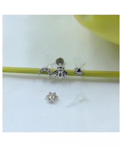 2~4PCS 16G 316L Pushin Lip Rings Butterfly and Bee Nose Stud Rings Top Push in Threadless Surgical Steel Flat Back Nose Rings...