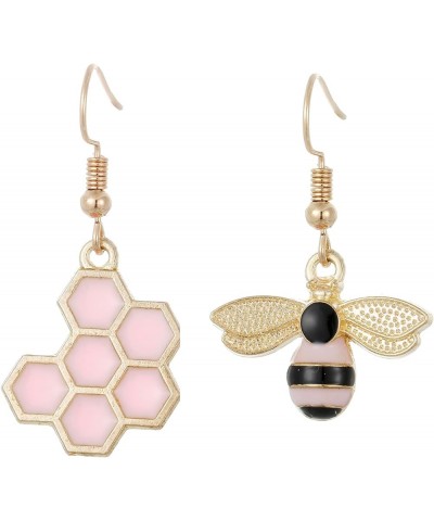 Honey Bee Stud Earrings Honeycomb Bee Drop Dangle Earrings for Women Pink $8.66 Earrings