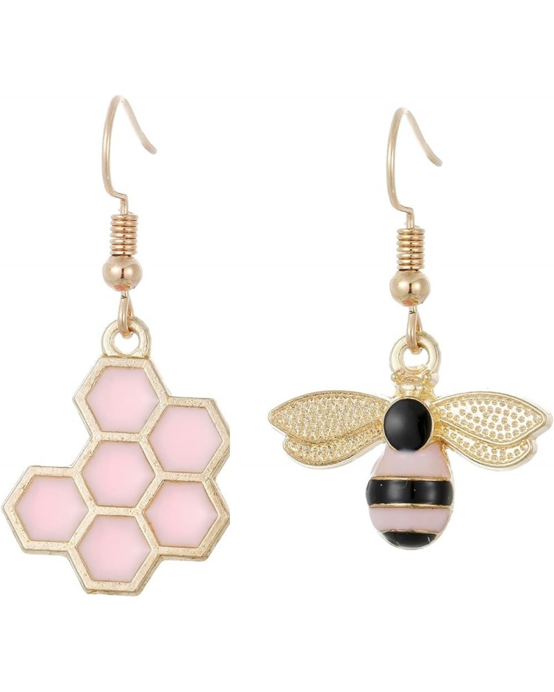 Honey Bee Stud Earrings Honeycomb Bee Drop Dangle Earrings for Women Pink $8.66 Earrings