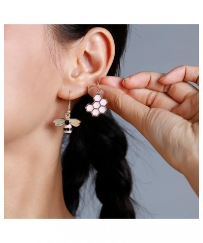 Honey Bee Stud Earrings Honeycomb Bee Drop Dangle Earrings for Women Pink $8.66 Earrings