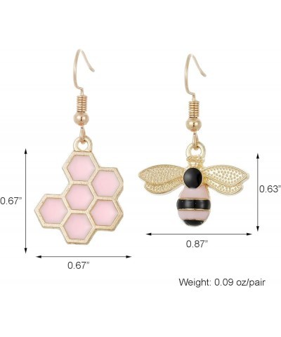 Honey Bee Stud Earrings Honeycomb Bee Drop Dangle Earrings for Women Pink $8.66 Earrings