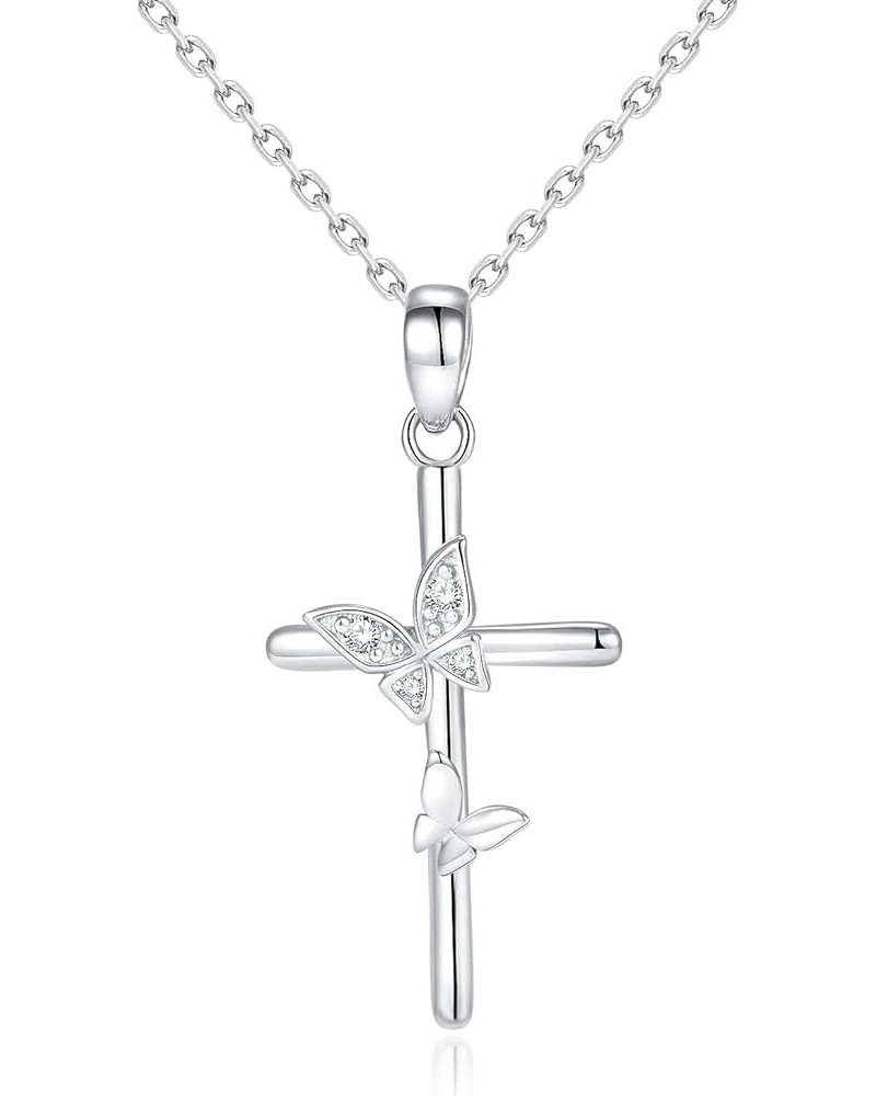 Faith Necklace for Women: Sterling Silver Sideways Cross Chain Necklace Dainty Simple Christian Religious Jewelry Gifts Butte...