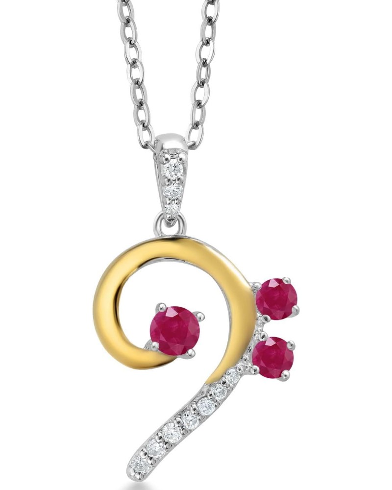 925 Sterling Silver and 10K Yellow Gold Red Ruby and White Lab Grown Diamond Bass Clef Music Note Pendant Necklace For Women ...