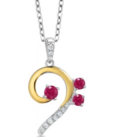 925 Sterling Silver and 10K Yellow Gold Red Ruby and White Lab Grown Diamond Bass Clef Music Note Pendant Necklace For Women ...