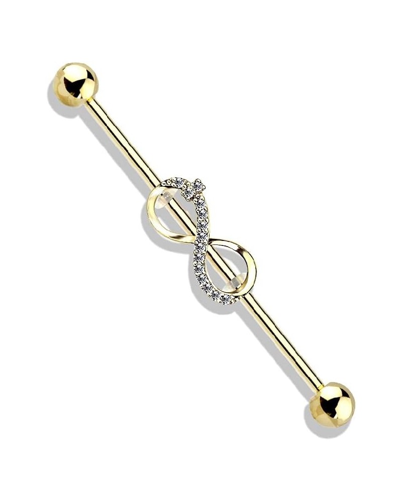 14GA CZ Paved Infinity Sign 316L Surgical Stainless Steel Industrial Barbell Gold tone/Clear $9.65 Body Jewelry