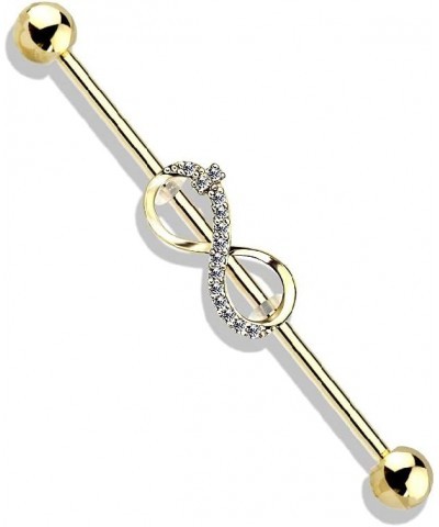 14GA CZ Paved Infinity Sign 316L Surgical Stainless Steel Industrial Barbell Gold tone/Clear $9.65 Body Jewelry