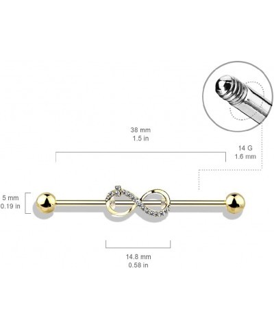 14GA CZ Paved Infinity Sign 316L Surgical Stainless Steel Industrial Barbell Gold tone/Clear $9.65 Body Jewelry