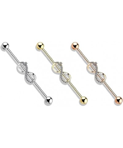 14GA CZ Paved Infinity Sign 316L Surgical Stainless Steel Industrial Barbell Gold tone/Clear $9.65 Body Jewelry