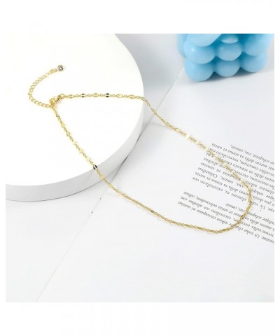 Gold Chain Necklace for Women, 14k Gold Plated Thin Beaded Wave Box Chain Necklace Dainty Gold Necklace Simple Layered Gold C...