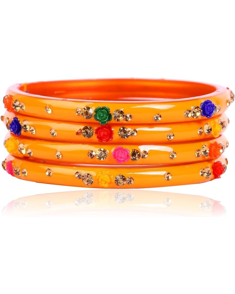 Indian Bangles Jewelry For Women Glass Bangles Flower Design Costume Matching Partywear Bangles Set 4pc Beautiful Bollywood B...