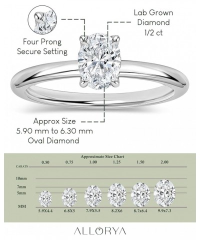 Oval Lab Grown White Diamond Classic Single Stone Engagement Ring for Women in 925 Sterling Silver 8.5 0.50 Carat $83.11 Rings