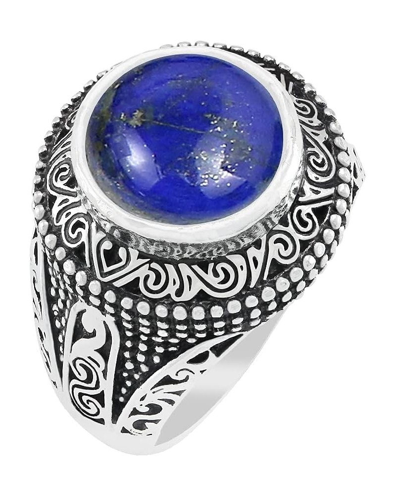 5.78Cts Native American Style Round Shaped Natural Gemstone Rings For Women, 925 Silver Plated Birthstone Ring Jewelry Gift F...