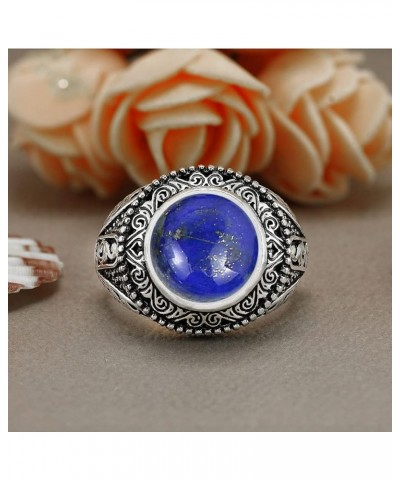 5.78Cts Native American Style Round Shaped Natural Gemstone Rings For Women, 925 Silver Plated Birthstone Ring Jewelry Gift F...