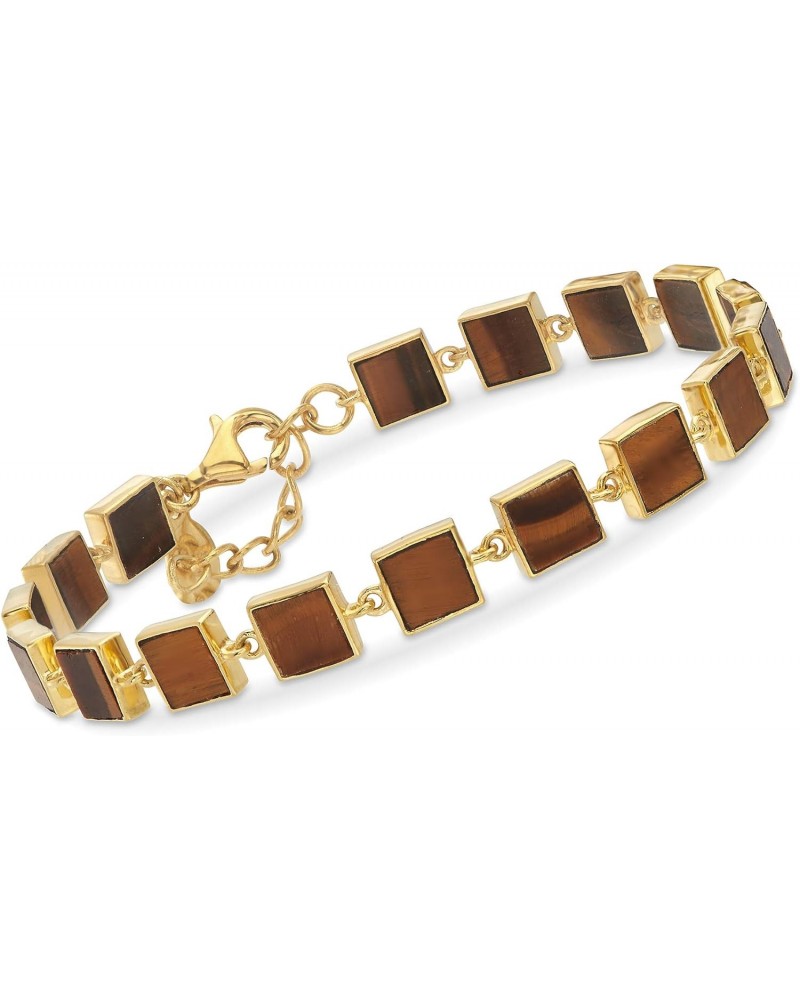 Tiger Eye Square-Link Bracelet in 18kt Gold Over Sterling. 7.5 inches $49.00 Bracelets