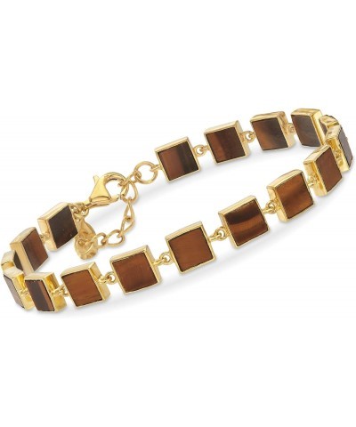 Tiger Eye Square-Link Bracelet in 18kt Gold Over Sterling. 7.5 inches $49.00 Bracelets