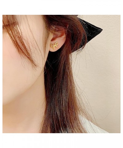 Bow Earrings for Women Trendy, Hypoallergenic Small Cute Statement Ribbon Stud Earrings for Women Teen Girls Gold/Sliver gold...