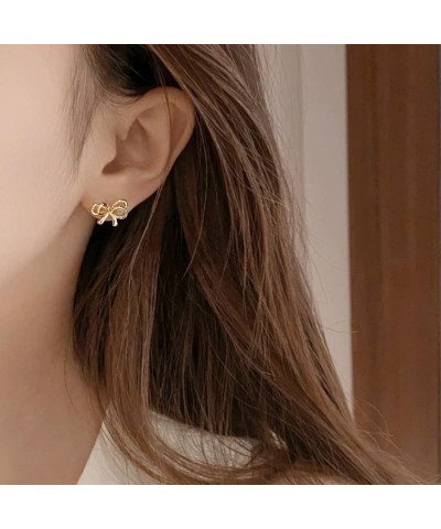 Bow Earrings for Women Trendy, Hypoallergenic Small Cute Statement Ribbon Stud Earrings for Women Teen Girls Gold/Sliver gold...