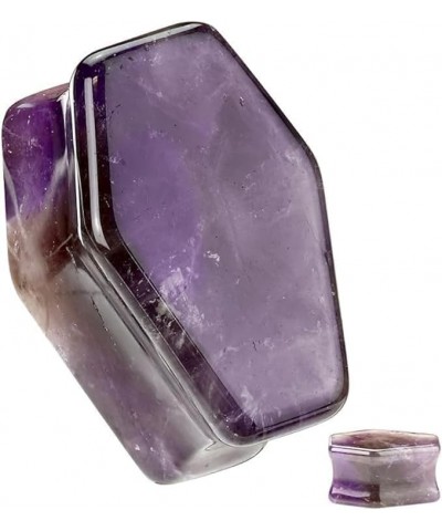 Double Flare Amethyst Stone Coffin Gauge Plug Earrings 2GA (6mm) $10.79 Body Jewelry