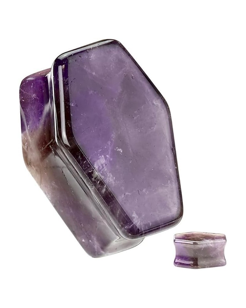 Double Flare Amethyst Stone Coffin Gauge Plug Earrings 2GA (6mm) $10.79 Body Jewelry