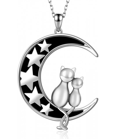 Schnauzer/Cat/Dog Paw Print Necklace 925 Sterling Silver Rose Gold Moon Stars Puppy Pendant Necklaces Jewelry Gifts for Women...