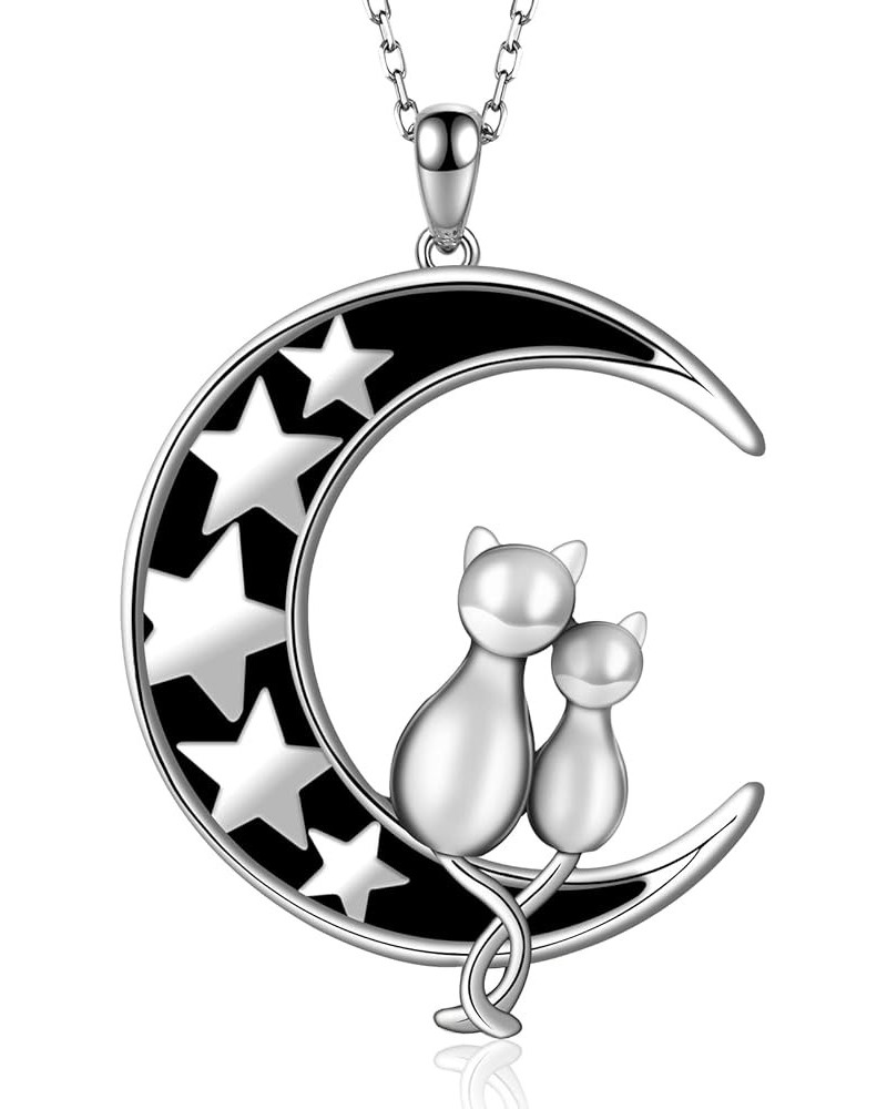 Schnauzer/Cat/Dog Paw Print Necklace 925 Sterling Silver Rose Gold Moon Stars Puppy Pendant Necklaces Jewelry Gifts for Women...