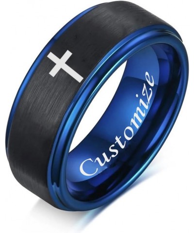 LCWQ Step Edge Design Frosted Religious Cross Tungsten Ring Wedding Band Personalized Engraved Inspirational 8mm Cross Jewelr...