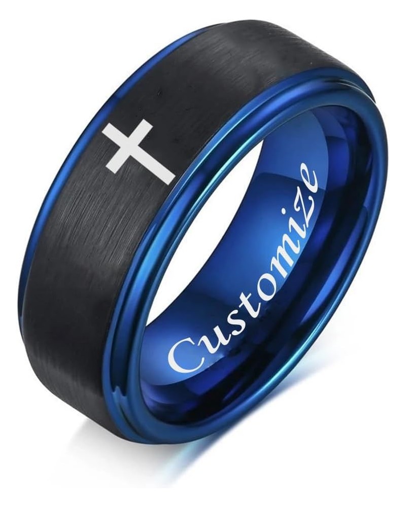 LCWQ Step Edge Design Frosted Religious Cross Tungsten Ring Wedding Band Personalized Engraved Inspirational 8mm Cross Jewelr...