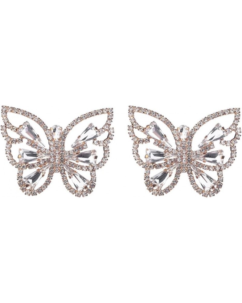 Rhinestones Sparkle Butterfly Earrings for Women Girls Crystal Rhinestones Wedding Day Jewelry Gold $7.64 Earrings