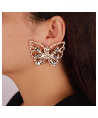 Rhinestones Sparkle Butterfly Earrings for Women Girls Crystal Rhinestones Wedding Day Jewelry Gold $7.64 Earrings