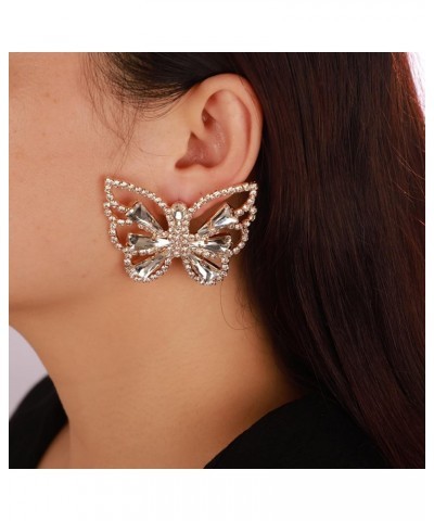 Rhinestones Sparkle Butterfly Earrings for Women Girls Crystal Rhinestones Wedding Day Jewelry Gold $7.64 Earrings