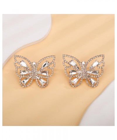 Rhinestones Sparkle Butterfly Earrings for Women Girls Crystal Rhinestones Wedding Day Jewelry Gold $7.64 Earrings