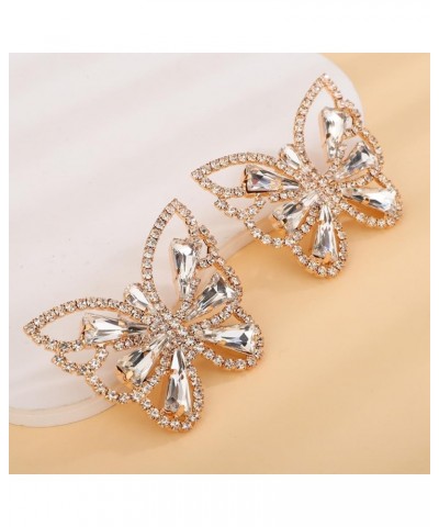 Rhinestones Sparkle Butterfly Earrings for Women Girls Crystal Rhinestones Wedding Day Jewelry Gold $7.64 Earrings