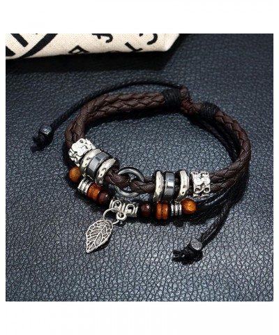 Beaded Leaf Bracelet Hand-woven Bracelet Vintage Beads Alloy Leaf Pendent Multilayer Beaded Wristband Ethnic Style Women Men ...