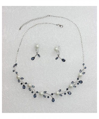 Gorgeous CZ Crystal Genuine 10mm Freshwater Pearls Floral Necklace Earrings Set Navy Blue $21.90 Jewelry Sets