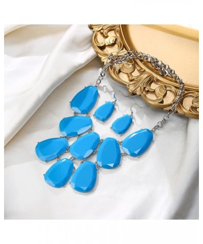 Acrylic Statement Costume Jewelry Set, Resin Light Weight Teardrop Cluster Chunky Collar Necklace Earrings Set for Women Girl...