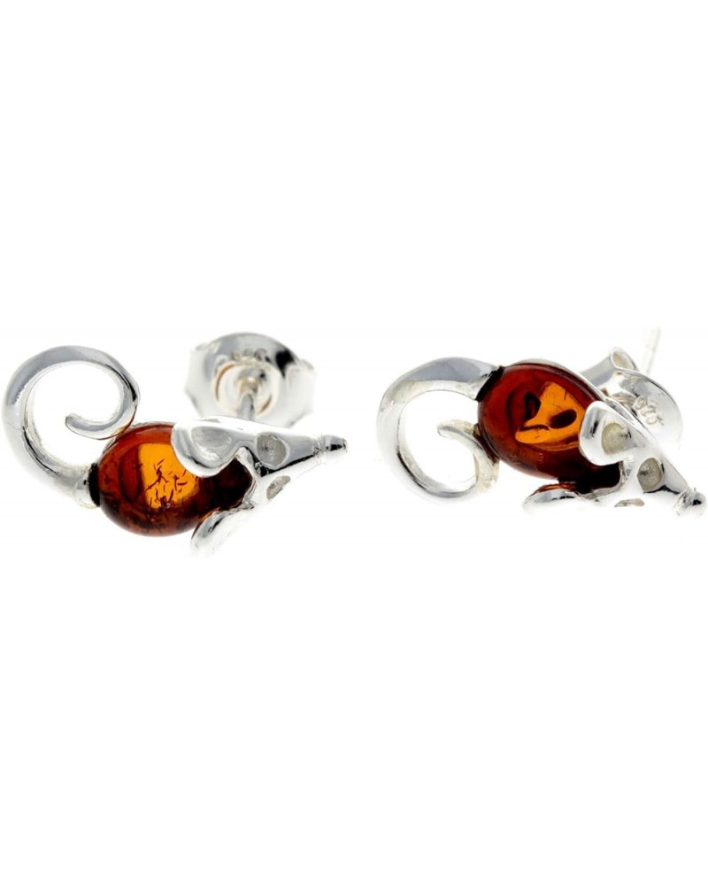 Genuine Natural Baltic Amber and 925 Sterling Silver Tiny Mice Studs Earrings GL188 Cognac $15.65 Earrings