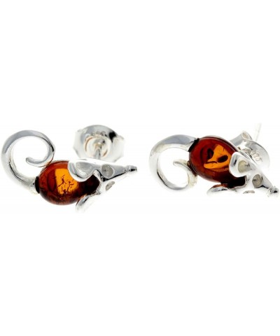 Genuine Natural Baltic Amber and 925 Sterling Silver Tiny Mice Studs Earrings GL188 Cognac $15.65 Earrings