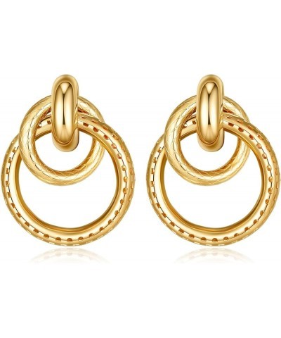 Chunky Gold Statement Hoop Earrings for Women 14k Large Twisted Geomertic Double Circle Hoop Earring Trendy Jewelry 03Gold-Ho...