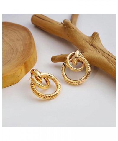 Chunky Gold Statement Hoop Earrings for Women 14k Large Twisted Geomertic Double Circle Hoop Earring Trendy Jewelry 03Gold-Ho...