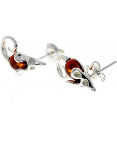 Genuine Natural Baltic Amber and 925 Sterling Silver Tiny Mice Studs Earrings GL188 Cognac $15.65 Earrings