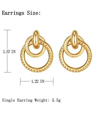 Chunky Gold Statement Hoop Earrings for Women 14k Large Twisted Geomertic Double Circle Hoop Earring Trendy Jewelry 03Gold-Ho...