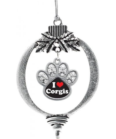 Dog Mom Charm Ornament - Silver Pave Paw Charm Holiday Ornaments with Cubic Zirconia Jewelry I Love Corgis $8.25 Bracelets