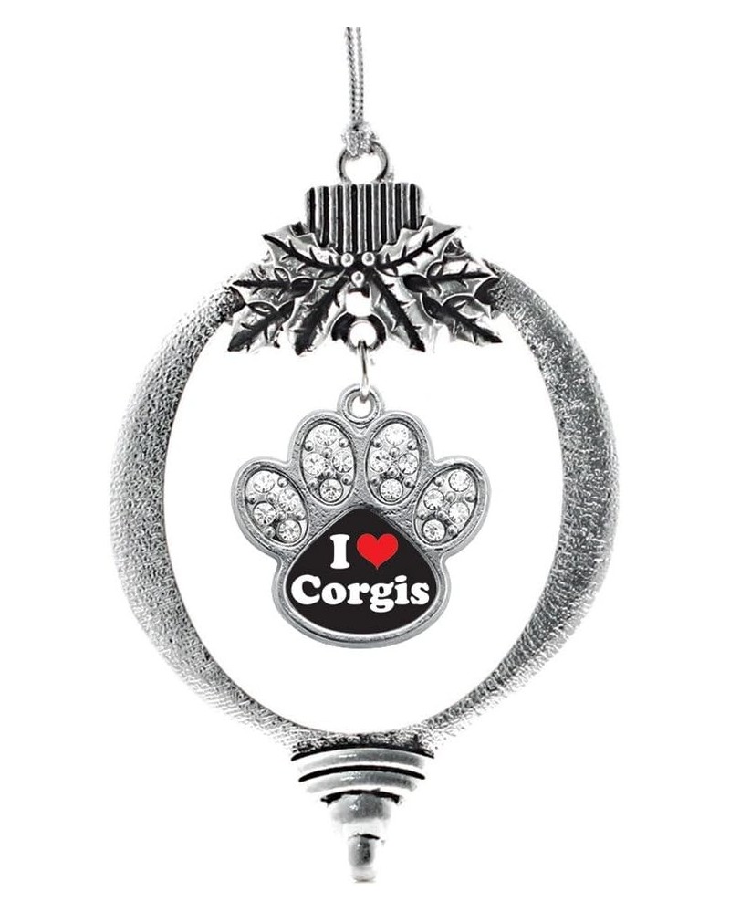 Dog Mom Charm Ornament - Silver Pave Paw Charm Holiday Ornaments with Cubic Zirconia Jewelry I Love Corgis $8.25 Bracelets