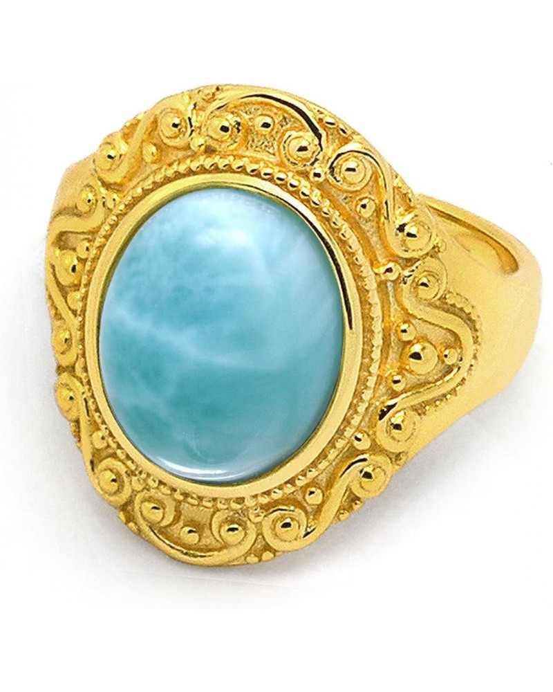 Sterling Silver or 18K Gold over Silver Natural Larimar Gemstone Ring $14.00 Rings