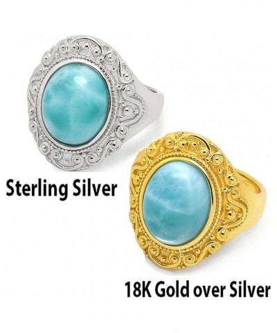 Sterling Silver or 18K Gold over Silver Natural Larimar Gemstone Ring $14.00 Rings