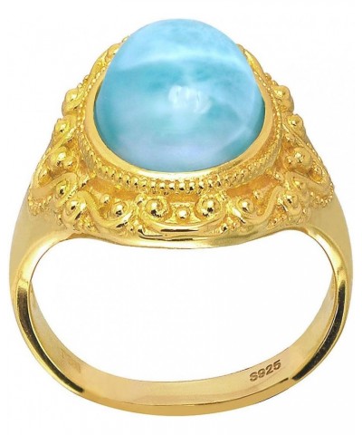 Sterling Silver or 18K Gold over Silver Natural Larimar Gemstone Ring $14.00 Rings