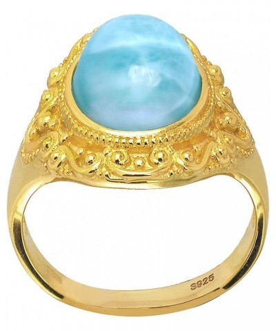 Sterling Silver or 18K Gold over Silver Natural Larimar Gemstone Ring $14.00 Rings