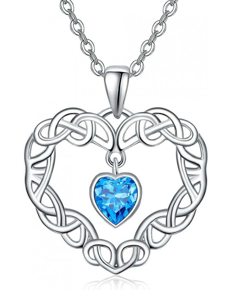 Celtic Knot Heart Necklace for Women Girls 925 Sterling Silver Blue Heart Pendant Mother's Day Birthday Party Jewelry Gift $1...