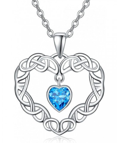 Celtic Knot Heart Necklace for Women Girls 925 Sterling Silver Blue Heart Pendant Mother's Day Birthday Party Jewelry Gift $1...