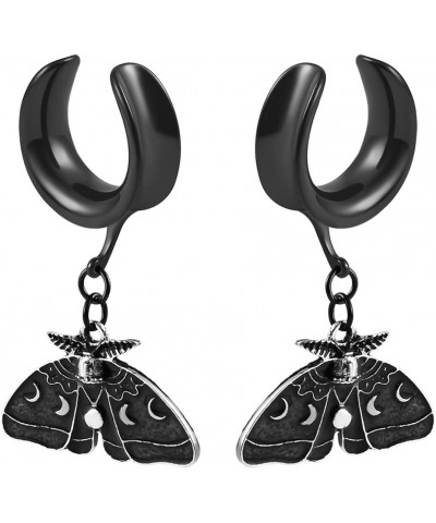 2PCS Ear Gauges Black Butterfly Dangle Saddle Ear Plugs Body Piercing Tunnels 316L Stainless Steel Hypoallergenic Earrings Pl...